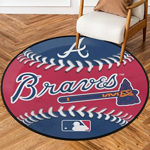 Braves Baseball-Teppich, 91,9 cm, rund, rutschfest, saugfähig, für Erwachsene, Kinder, für Schlafzimmer, Wohnzimmer, Kinderzimmer, Sofa, Heimdekoration