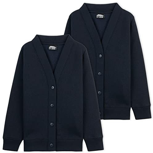 CityComfort Girls Cardigan, Long Sleeve Button Down School Cardigan for Kids (Navy 2 Pack, 5-6 Years)