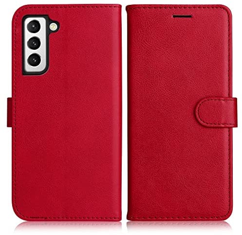DENDICO Coque pour Galaxy S21, PU en Cuir Coque Portefeuille Étui Housse, Design Classique TPU Coque pour Samsung Galaxy S21, Rouge