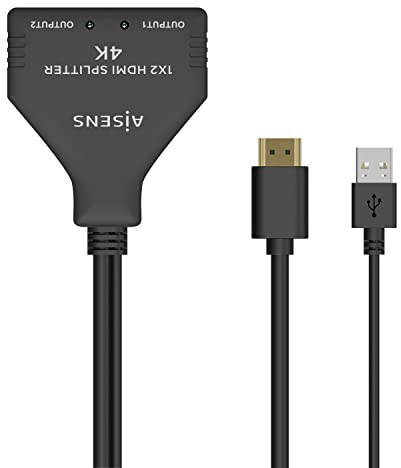 AISENS HDMI-Duplikator, 4K@30HZ, 1 x 2, mit USB-Stromversorgung und Kabel, Schwarz, 30 cm