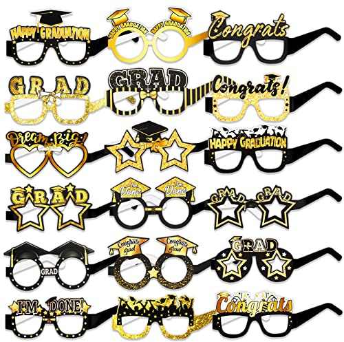 HOWAF 18 Abschluss Foto Requisiten Partybrille, Abschlussfeiern Photo Booth Props Abschluss Partybrille Graduation Partybrillen Abi Abitur Papier Partybrillen Abschluss Geschenk für Abschluss Deko