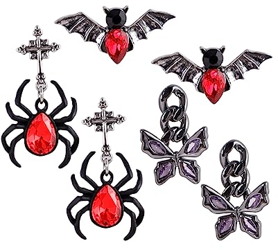 Eigso 3 Stück Gothic Legierung Ohrringe für Frauen Männer Vampire Stil Goth Zirkonia Ohrring Set für Frauen Männer