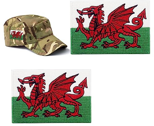 2pcs Wales Flag Patch Embroidered Welsh Applique,Personalized Embroidery tag,Sew On Wales Flag Patch Badge,Embroidered Fabric Patch Hook and Loop Applique for Tactical Backpack,Hats Jacket Pants