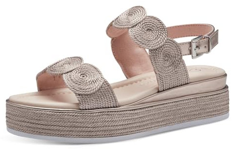 MARCO TOZZI Damen Sandalen mit Keilabsatz mit Verstellbarem Riemen Vegan, Metallisch (Rose Metallic), 40 EU