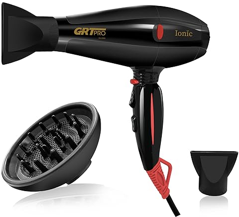 Secador de Pelo Profesional Iónico 2400W Secador con Difusor Rizado y 2 Boquillas, 40 Millones de Iones Negativos Antiencrespamiento Para Hogar Peluquería Salón 3 Temperaturas 2 Velocidades (negro)