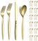 Evanda Juego de Cubiertos de Oro 48 Piezas Servicio para 12, Juego de Cubiertos de Acero Inoxidable Chapado en Oro Titanio, Cuchillos Tenedores Cucharas Juego de Cubiertos para Bodas, Fiestas