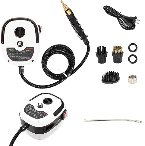 ADWOLT Nettoyeur vapeur manuel haute pression, 2500 W, 3 bar, avec têtes de brosse, convient pour les appareils de cuisine et le nettoyage domestique (blanc)