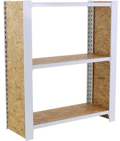 Simon Rack Officlick Bücherregal, 1000 x 800 x 300 mm, 3 Etagen, OSB-Holz, Industriestil, Weiß/Osb