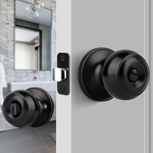 Gaurqiah Keyless Privacy Door Knob, Flat Ball Interior Door Knob, Round Locking Doorknob for Bedroom/Bathroom Doors, Matte Black