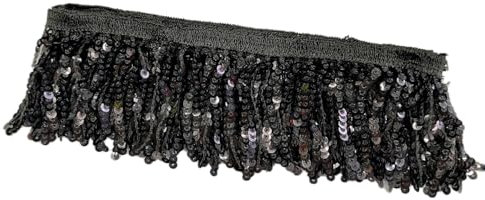 10 Yard 8cm Breit Spitze mit Paillettenfransen,Glitzer Fransenborte Fransenbordüre Quastenspitze Fransenband Dekoband Zierband Dekoborte für Nähen DIY Basteln Kleidungsdekoration,Schwarz A