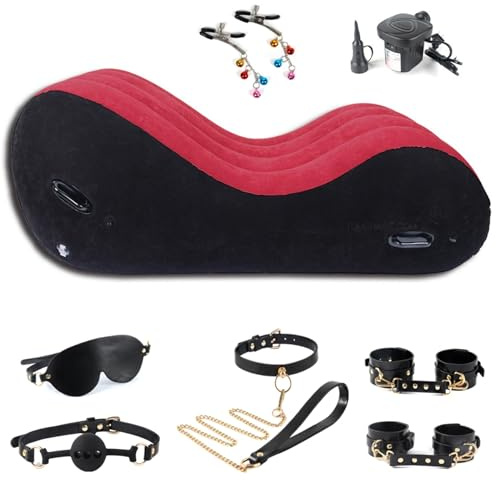 Sex Bett Aufblasbares Sex Sofa Sex Kissen BDSM Fesseln Sex Möbel Set Mit Fußfesseln, Gag, Sm Halsband,Nippel Klammern, Augenmaske, Elektrische Pumpe Mehrzweck Sex Lendenkissen Bett Ramp Sexspielzeug