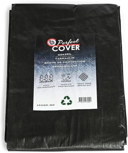 Cover Lona Impermeable 8x10m / 150g/m² - Lona de protección con Ojales - para Muebles de jardín, Piscina, Coche, Caravana, Resistente a los Rayos UV, Resistente a los desgarros (Negro)