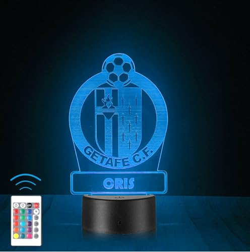 Riscko Lámpara Personalizada Equipos Fútbol. Regalos Originales Cumpleaños Infantiles.Regalos para Hombres, Día del Padre. Diseño Escudo Getafe C.F en Metacrilato