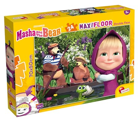 Lisciani - MASHA AND THE BEAR MaxiFloor Jigsaw Puzzle - 24 Pieces - For Kids ages 3 and up - 50x70 cm - Large Puzzle Masha and the Bear with Double Colour Plate - Develops Thinking Ability and Skill