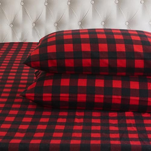 Elegant Comfort Ultraweiches 4-teiliges Flanell-Bettwäsche-Set aus 100% türkischer Baumwolle, kariert, warm und gemütlich, Anti-Pilling-Qualität, Spannbettlaken mit tiefen Taschen, Doppelbett,