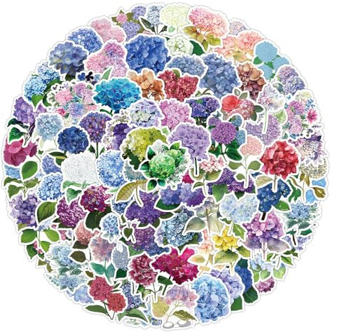 100PCS Hydrangea Stickers for Water Bottle,Car,Laptop,Scrapbook,Bike, Skateboard,Phone,Luggage,Helmet,Computer,Waterproof Vinyl Flowers Sticker,Aesthetic Cute Decals,Gift for Girls Boys Adults