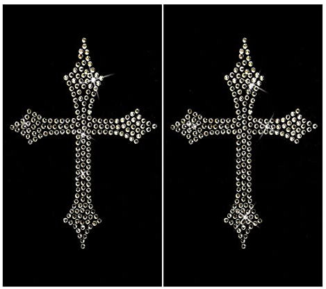 2 Stück Bling keltisches Kreuz Silber Strass Eisen auf 7,6 cm Höhe christlicher Glaube religiöser Hotfix Transfer DIY Aufkleber Emblem Patch