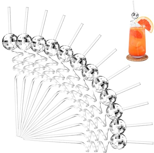 Discokugel Strohhalme Wiederverwendbare 12Stk Strohhalme Disco Cocktail Strohhalme Spiegel-Kugel-Strohhalme Disco-Party-Strohhalme Für Bachelorette Party Urlaub Hochzeit Geburtstag Zubehör