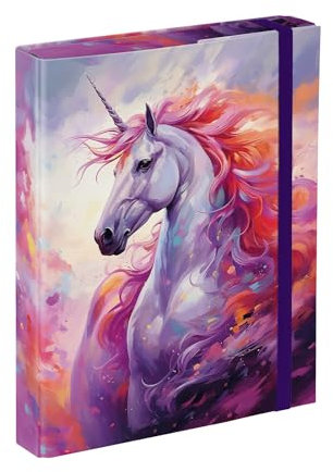 Baagl Heftbox für Schulranzen - Heftmappe A5 für Kinder mit Gummiband und Innenklappen - Sammelmappe, Sammelbox mit Gummizug für Jungen (Wild Unicorn)