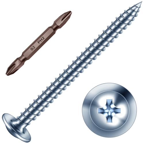 Mywish 150Pcs #8 × 2 Wood Screw, TPhillips Truss Head Wood Screws, Quick Metal Self Tapping, Galvanized Iron Zinc Oxide Plated Steel