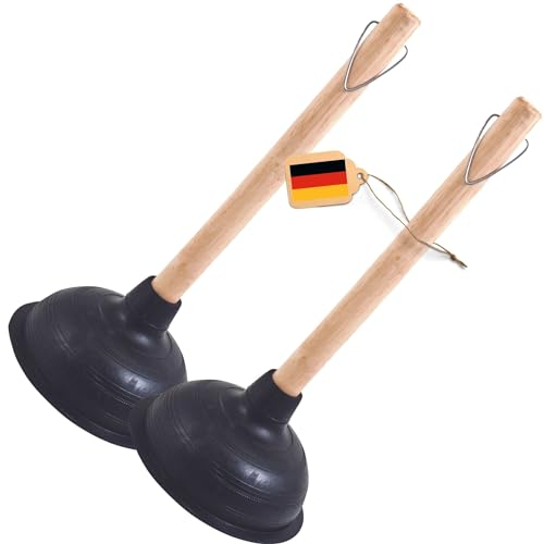 Novaliv 2er Set Pömpel Abfluss 140 mm Ø Saugglocke Abfluss Pümpel Toilette Pömpel mit Holzstiel Plunger WC Pömpel mit Durchmesser von 14,5cm IDEAL als Abfluss Pömpel für verstopfter Abfluss Pumpfix