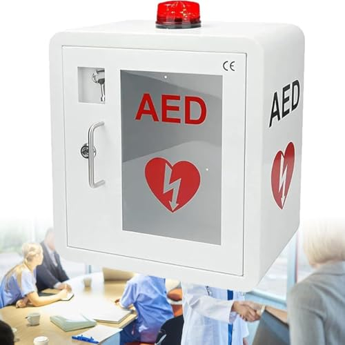 Kadxyan AED-Schrank, Erste-Hilfe-AED-Defibrillator-Wandschrank mit Schlüssel und Alarm, Design mit abgerundeten Ecken, für Zuhause, Krankenhaus