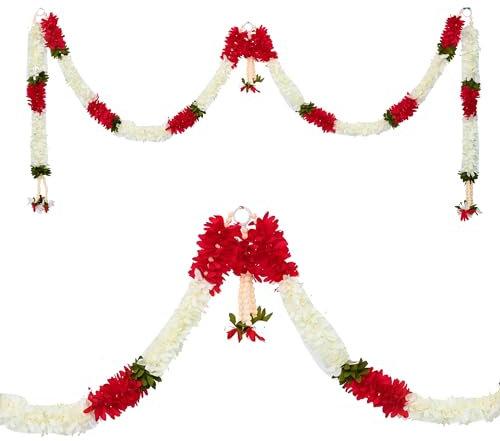 Toran Bandanwaar Artificial Flower Garland for Wall Door Hanging Home Temple Festival Wedding Function Party Decoration Decor and Gifting (White and Pink Toran)