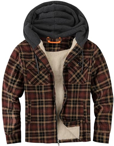 igeekwell Fleecejacke Herren Winterjacke mit Kapuze Hemdjacke für Männer Karierte Jacke für Winter Flanellhemd mit FleeceFutter & Reißverschluss Holzfällerjacke Thermojacke für Outdoor