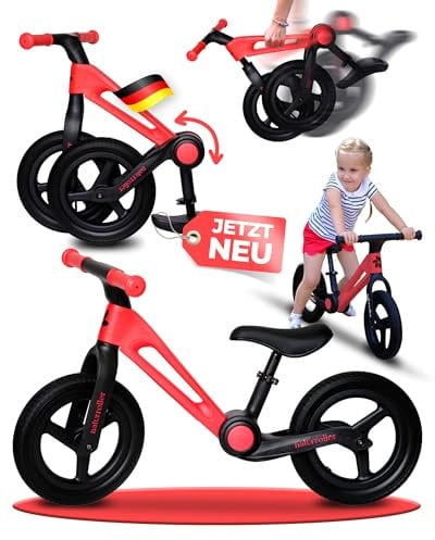 naturroller Laufrad ab 2 Jahre [klappbar] federleicht - Glasfiber Kinder Laufrad mit Sturzschutz & verstellbare ergonomischer Sitz & pannensichere 12 Zoll Räder - Balance Bike für Jungen Mädchen