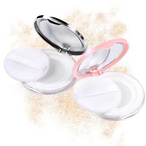 2 Pcs 5g Mini Loose Powder Containers with Powder Puffs and Mirror Compact Makeup Containers for Women Travel-Friendly Face Powder Case DIY Cosmetic Storage Mini Makeup Puff Powder Container