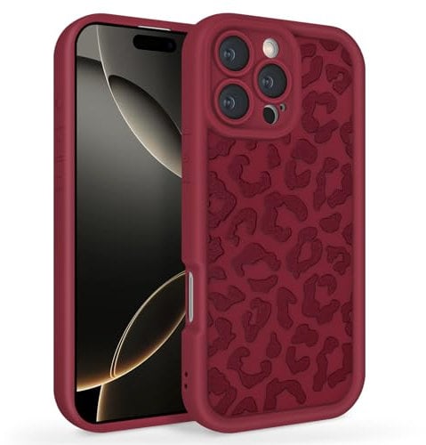 Newseego Case Compatible for iPhone 16 Pro Max, Aesthetic Leopard Print Styles Pattern Design Girls Women Phone Case Soft Slim TPU All-inclusive Lens Shockproof Cover for iPhone 16 Pro Max-Claret
