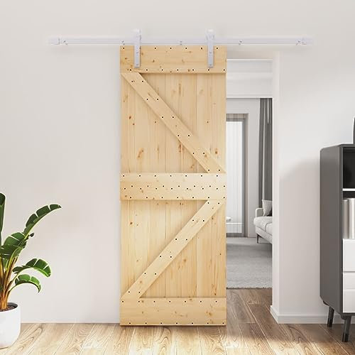 TREISL Puerta corredera interior con juego de herrajes 80 x 210 cm madera maciza pino blanco ferretería puertas interiores puerta de la habitación madera puerta corredera exterior diseño moderno para