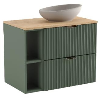 Wena Mobel Waschbeckenunterschrank Hängend 80 cm Breit | Waschtischunterschrank mit Schubladen | Badezimmerschrank unter Waschbecken | Hängeschränke fürs Bad (Salbei/Walnuss)