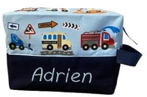 Trousse de toilette enfant personnalisée 8 coloris (VÉHICULE/BLEU MARINE)