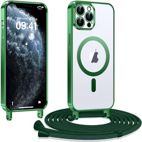 Kokio Cover Magnetica per iPhone 11 Pro Max 6,5 Pollici Case avec Cordino,Compatibile con MagSafe, Trasparente Morbido Custodia Paraurti Antiurto, Resistente all'us, Antigraffio, Verde