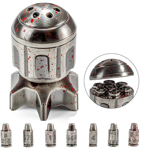 Set di Dadi DND – Contenitore Rotante con 7 Dadi Poliédrici in Metallo – Dadi in Stile Cyberpunk per Warhammer 40K, D&D, Fantascienza, Guerra o Giochi da Tavolo a Tema Crimine