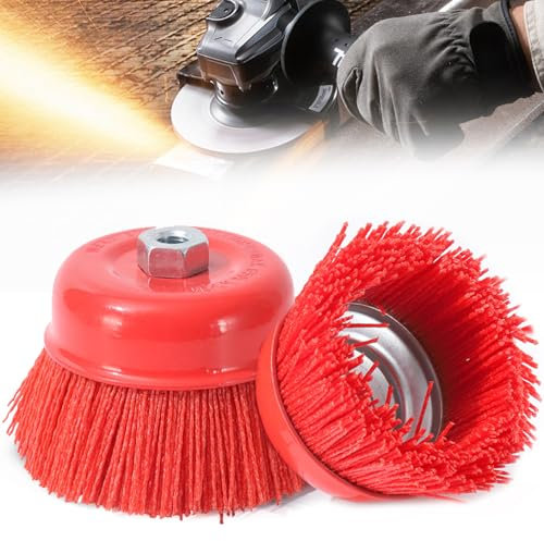 2 Stück Topfbürste Nylon, Nylonbürste 75mm Drahtbürste Bohrmaschine Bürste Winkelschleifer Topfbürsten Innengewinde M14 zur Entfernen Rost Korrosion Metallpolierreinigung