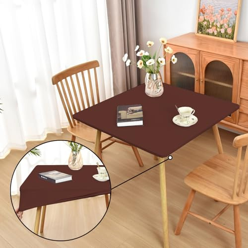 Amonsa Braune Tischdecke mit Gummizug für quadratische Klapptische, waschbar, dehnbar, Spandex, Kartentischdecken, Stoff, Tischdecken, kein Vinyl