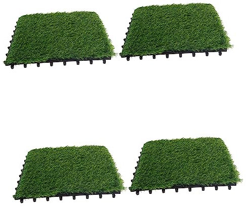 Yardwe 4pcs Interlocking Turf Grass Tiles Outdoor Garden Rug Artificial Grass Mats Decorative