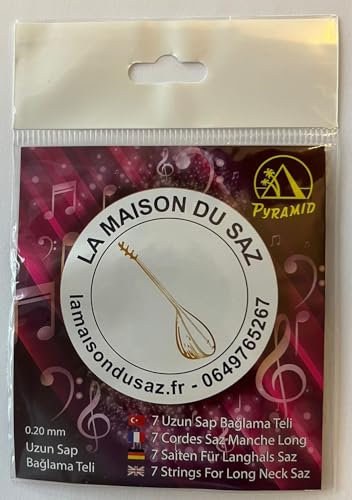 Générique Jeu de 7 Cordes Professionnelles PYRAMID 0.18mm pour Saz/Ba?lama à Manche Court (19 frettes)