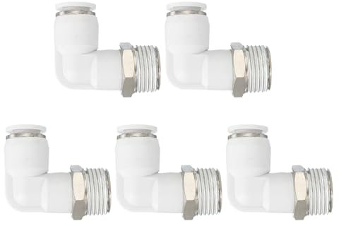 PATIKIL Raccord À Pousser Pour Connexion, 5 Pièces Raccord Pneumatique Coude Rapide 3/8PT Filetage Mâle x Tube 8mm 90 Degrés Connexion Tube Coude Raccord Tube Pneumatique Rapide, Blanc
