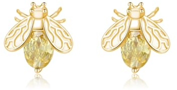 SLUYNZ 925 Sterling Silber Bienen Ohrringe Ohrstecker für DamenTeenager Kristall Biene Ohrstecker (B-Gold)