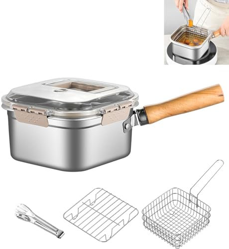 Ensemble de poêles multifonctions - Friteuse, cuiseur, conservation des aliments frais et lavage des légumes, friteuse en acier inoxydable (Silver)