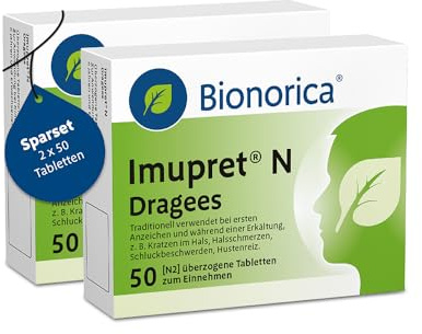 Imupret® N Dragees – beginnende Erkältung, Sparset 2x 50er Pack (100 Stück) | Bei ersten Erkältungsanzeichen | Halskratzen, Halsschmerzen & Hustenreiz | einzigartige 7-Pflanzenkombination | ab 6 Jahren