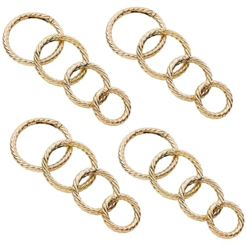 16 x O-Ringe aus Metall, Zinklegierung, runde Karabinerschnalle, Haken-Clip, DIY-Zubehör, 4 Stile für Schlüsselanhänger, Tasche und Handtasche (Gold)