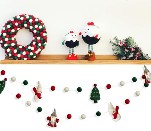 Christmas Felt Ball Garland Wool Felt Snowman Xmas Tree Santa Claus Banner Pom Pom Garland Bunting Holiday Party Decorations Clearance for Home Christmas Decor (Snowman)