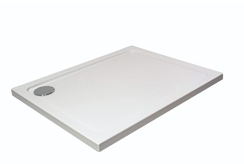 Balterley 1400 x 800 mm Rectangular Shower Tray, Slimline Shower Trays, Durable Stone Resin Base Trays for Bathroom Enclosure Cubicle, Corner Waste Rectangular Tray for Wetroom Showers (White)