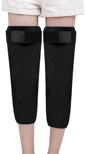 RUIXIA 17.3in Thermal Knee High Leg Warmers for Women Men Faux Fur Fleece Lined Cashmere Wool Blend Compression Sleeves for Winter Sports Skiing Warm Knee Pads