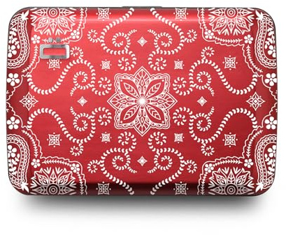 ÖGON -DESIGNS- Porte-Cartes en Aluminium avec Fermoir en métal, Protection RFID Contre la fraude et la démagnétisation, Portefeuille Compact, modèle Smart Case Oslo (Gravure Bandana Red)