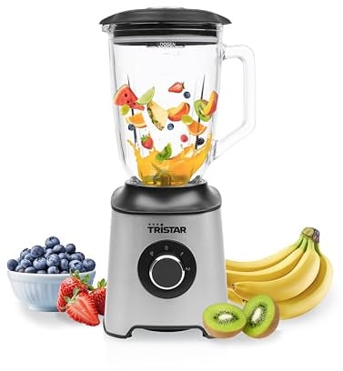 Tristar Frullatore da Banco, Caraffa in Vetro da 1,5 L, Motore da 1000 W, Struttura in Acciaio Inox, 2 Velocità, Facile da Pulire, BL-4489